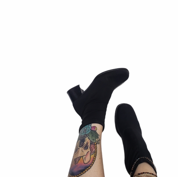 Shoes - 90s Vintage block heel black sock boots